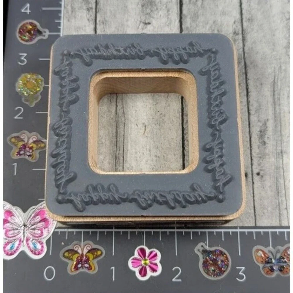 Stampendous Happy Birthday Frame QN004 Script Rubber Stamp Wood #H18